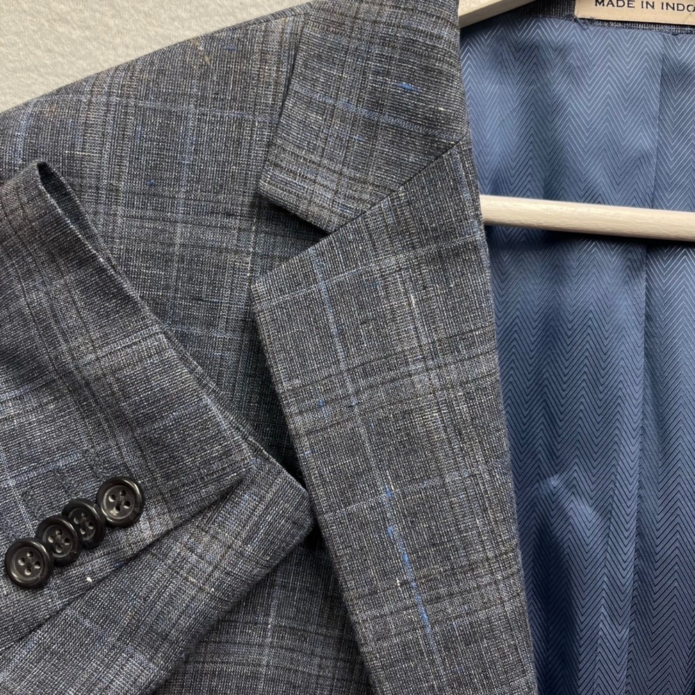 Joseph Abboud Blazer 46R Grey Blue Glen Plaid Lanificio Comero Freely Sport Coat